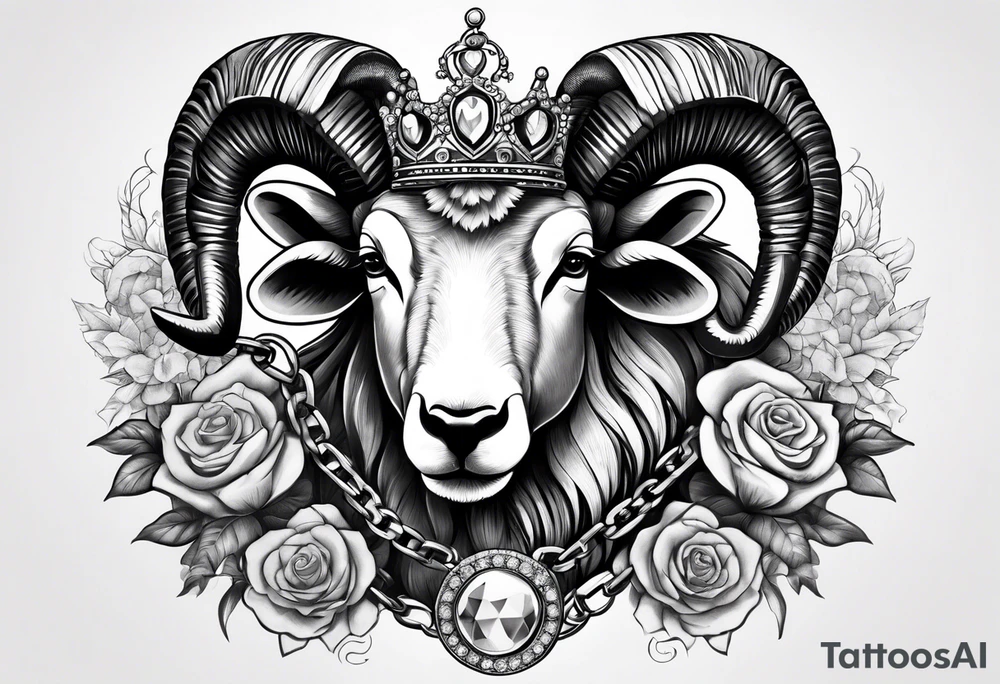 Hand cuffs,crown,Ram,Diamonds tattoo idea