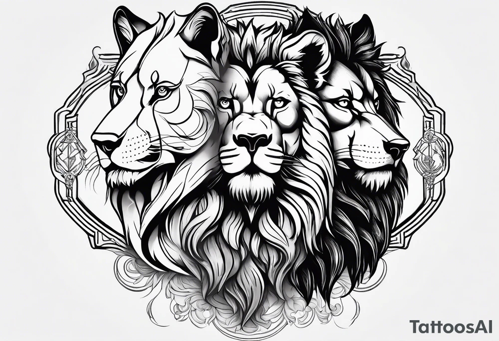A lion and a wolf standing together, symbolizing loyalty and family tattoo idea