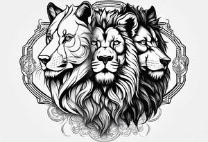 A lion and a wolf standing together, symbolizing loyalty and family tattoo idea