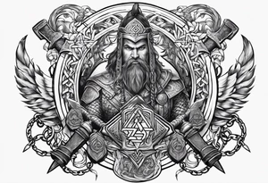 Valhalla sword round  axe Valknut steps fire chains tattoo idea