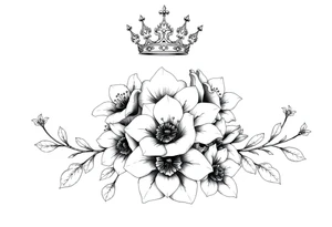 detailed beautiful gothic boho flowers on vine with gorgeous crown ornamental tattoo idea