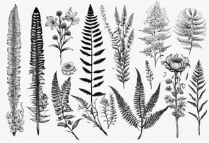 Sword fern and Vancouver island wildflowers tattoo idea