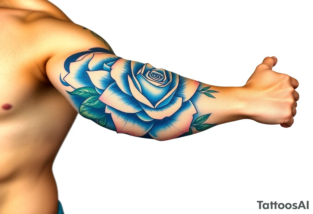 money rose hundreds tattoo in blue tattoo idea