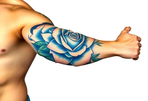 money rose hundreds tattoo in blue tattoo idea