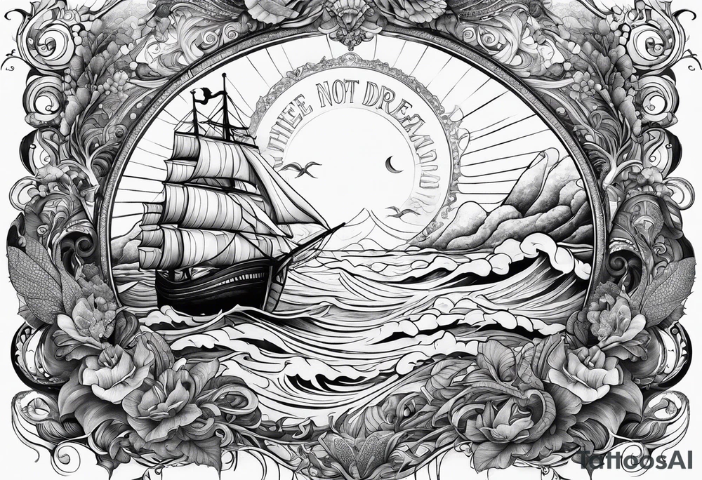 fantasy related, and sea related, with the words: "the sea does not dream of you" tattoo idea