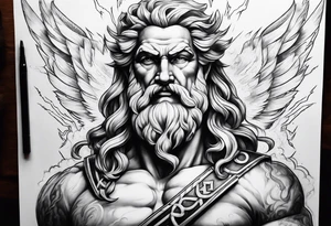 Realistic Zeus with lightning bolt tattoo idea