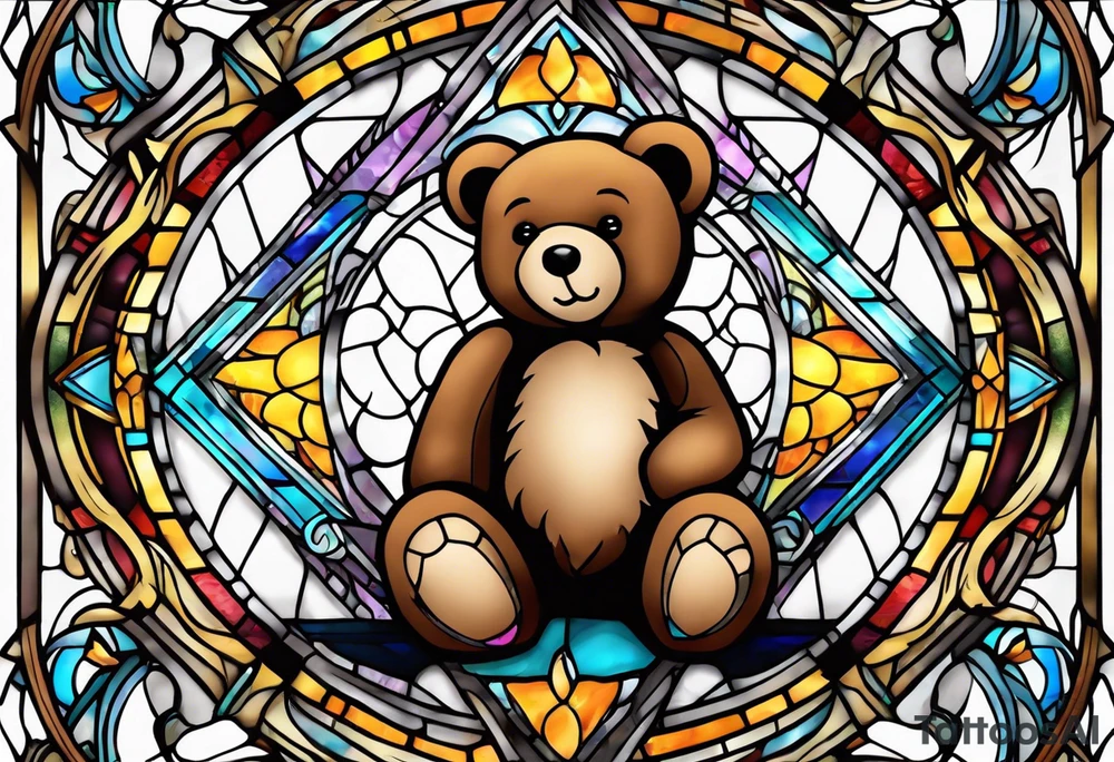 Teddy bear stained glass tattoo idea