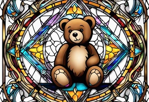 Teddy bear stained glass tattoo idea