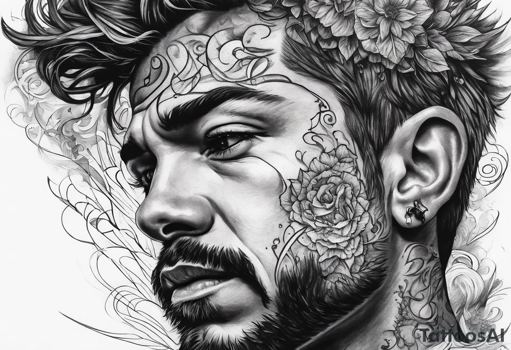 Man’s head exploding with thoughts and ideas portrait tattoo idea Man’s head exploding with thoughts and ideas portrait tattoo idea