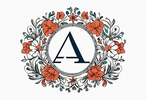 A greek letter delta, inside an ornamental circle. The circle is made from elements of chain, rope, flowers. Simplistic and subtle style. tattoo idea