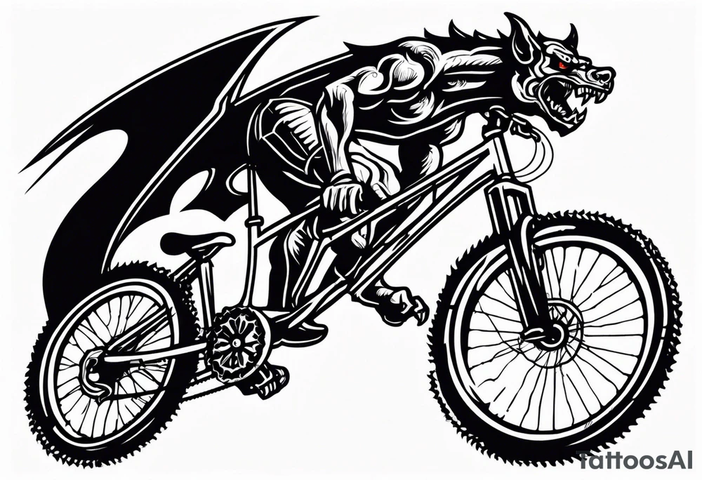 gargoyle riding a full suspension mountain bike with a shadow tattoo idea
