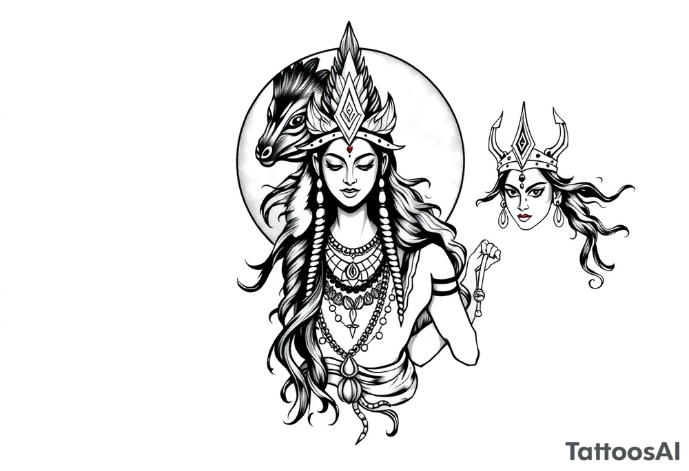 Lord Shiva, Godess Kali, Godess Lilith Together with the moon in the background tattoo idea