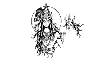 Lord Shiva, Godess Kali, Godess Lilith Together with the moon in the background tattoo idea