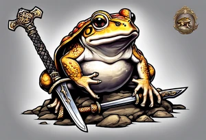 toad with sword; sword s¡is pointing down(sword stuck in the ground) as if the toad was standing; no clothes tattoo idea