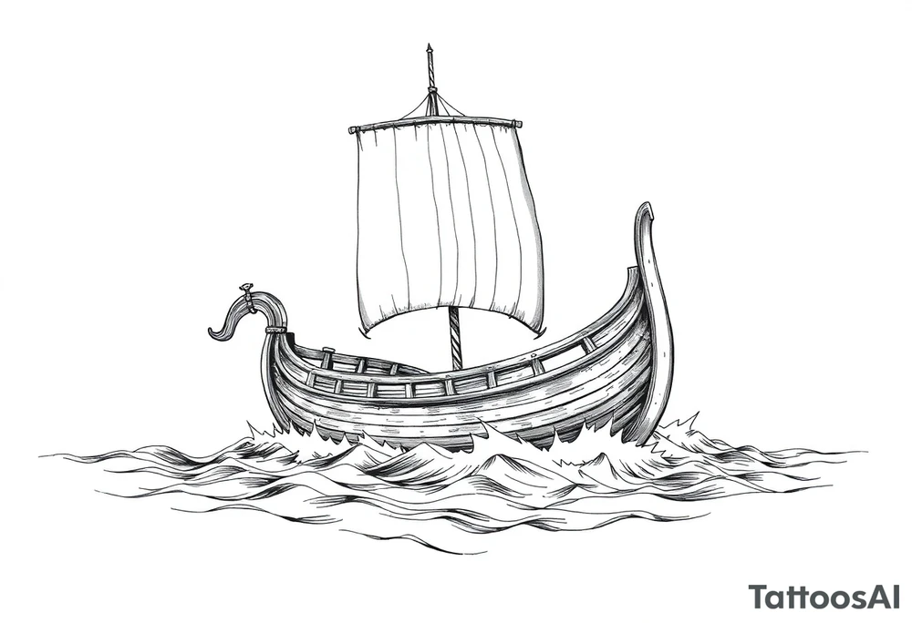 viking-ship on sea tattoo idea