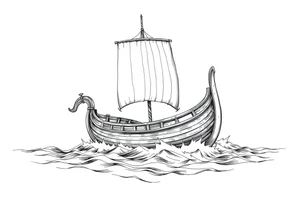 viking-ship on sea tattoo idea