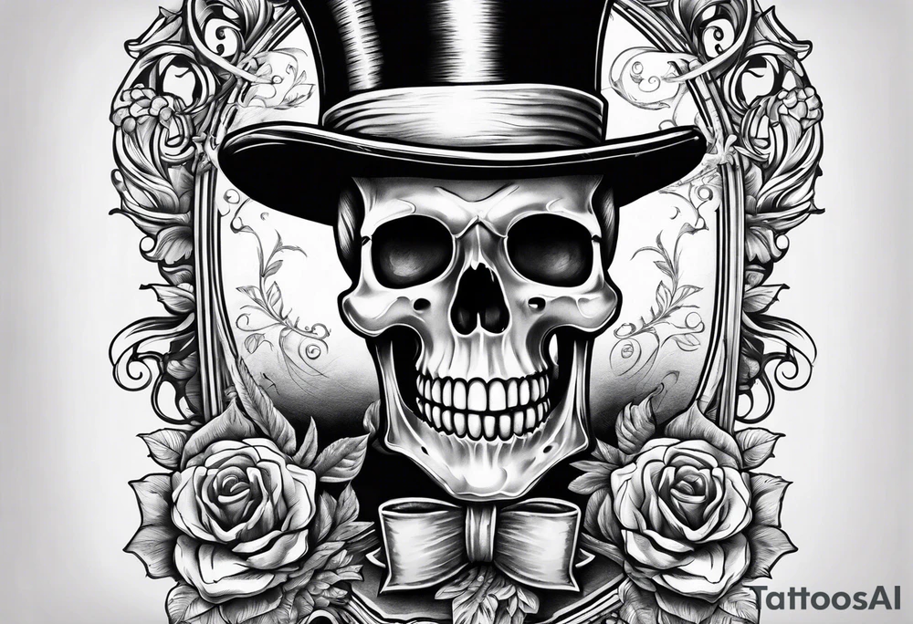 skeleton wearing a top hat holding a bible tattoo idea