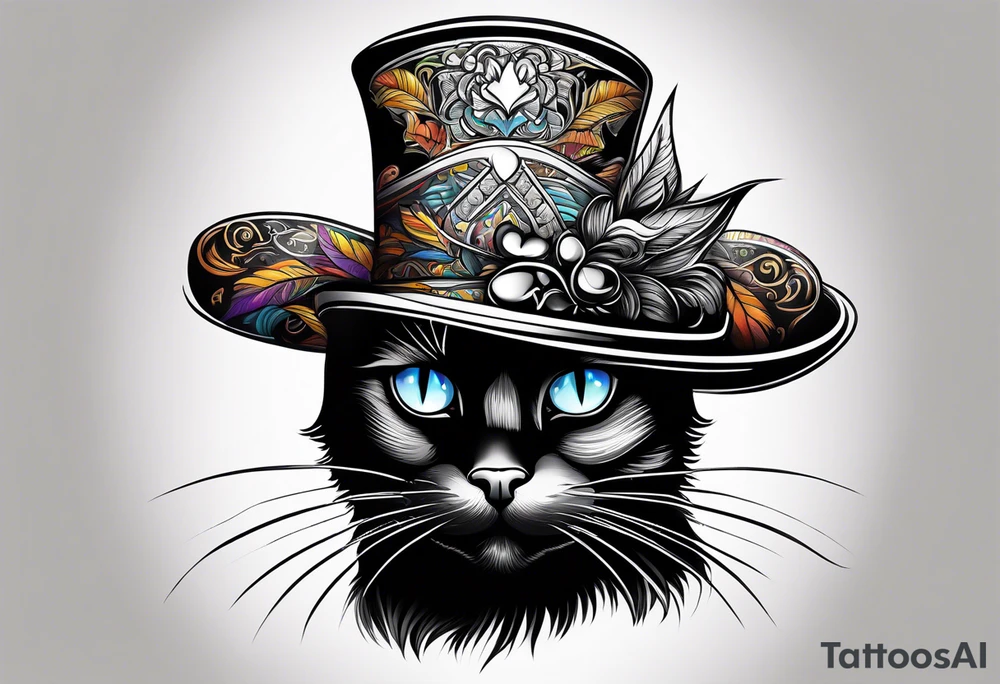 Black cat with a funny hat and a sweater tattoo idea