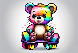 a teddy bear, wearing cute, pastel rainbow roller skates tattoo idea