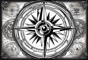 Simple Nautical compass with New Zealand map outline behind it and southern cross tattoo idea