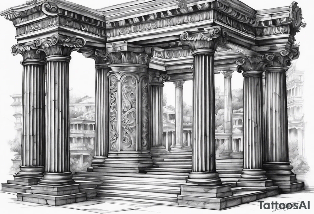 Roman pillars in the background tattoo idea