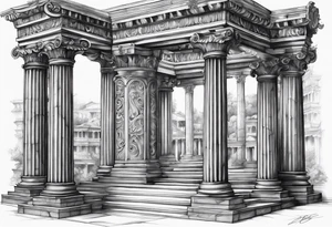 Roman pillars in the background tattoo idea