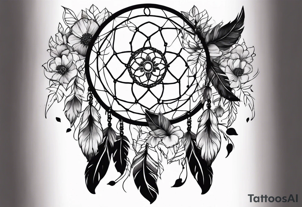 Dream catcher with multiple skulls with black flowers tattoo idea Dream catcher with multiple skulls with black flowers tattoo idea