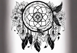 Dream catcher with multiple skulls with black flowers tattoo idea
