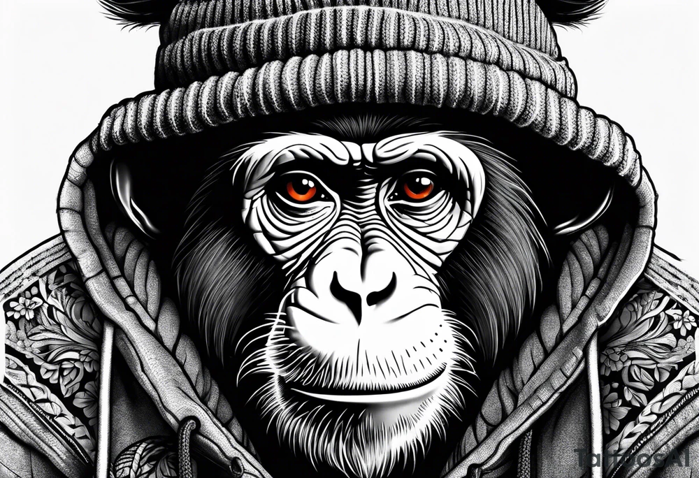 Monkey with a sweater and hat tattoo idea