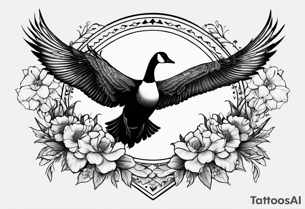 canadian goose spread wings with flowers side tattoo idea