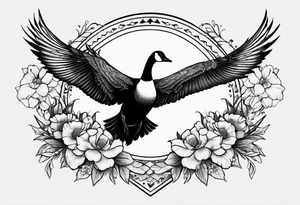 canadian goose spread wings with flowers side tattoo idea