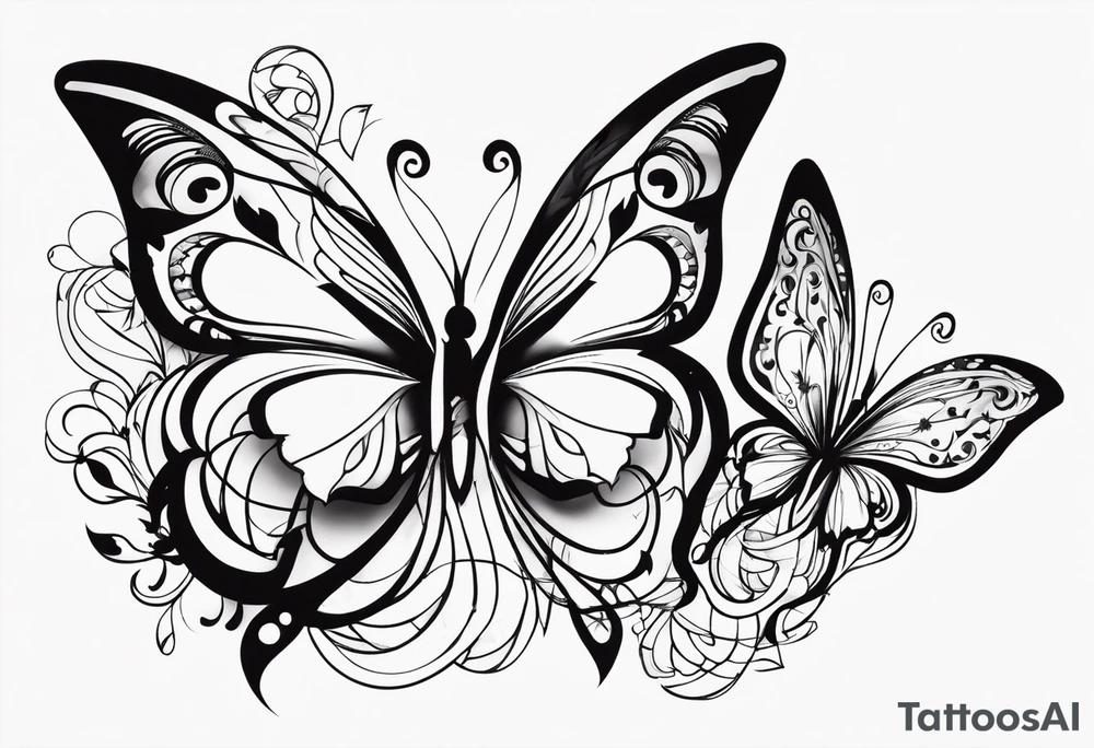 tattoo with 2 medium sized butterflies and the name keonne under it tattoo idea