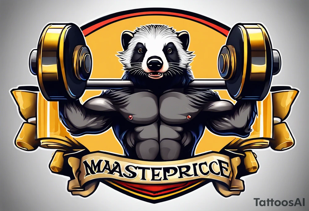 Muscular old honey badger lifting dumbells. tattoo idea