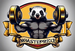 Muscular old honey badger lifting dumbells. tattoo idea