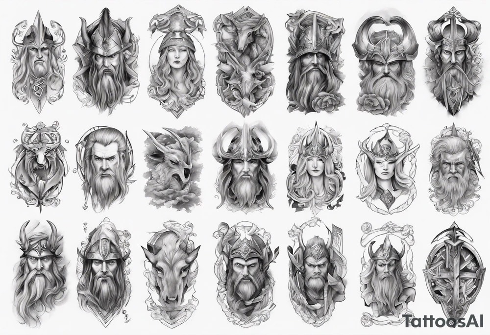 Upper arm sleeve of norse mythology tattoo idea