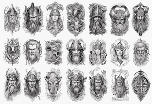 Upper arm sleeve of norse mythology tattoo idea