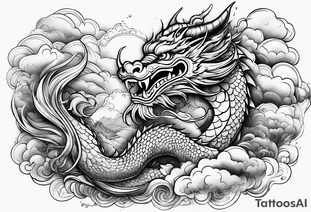 vietnamese dragon water clouds tattoo idea