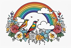 rainbow in clouds
with birds and vintage flowers
old school vintage simple traditional design 



bold color simple tattoo idea