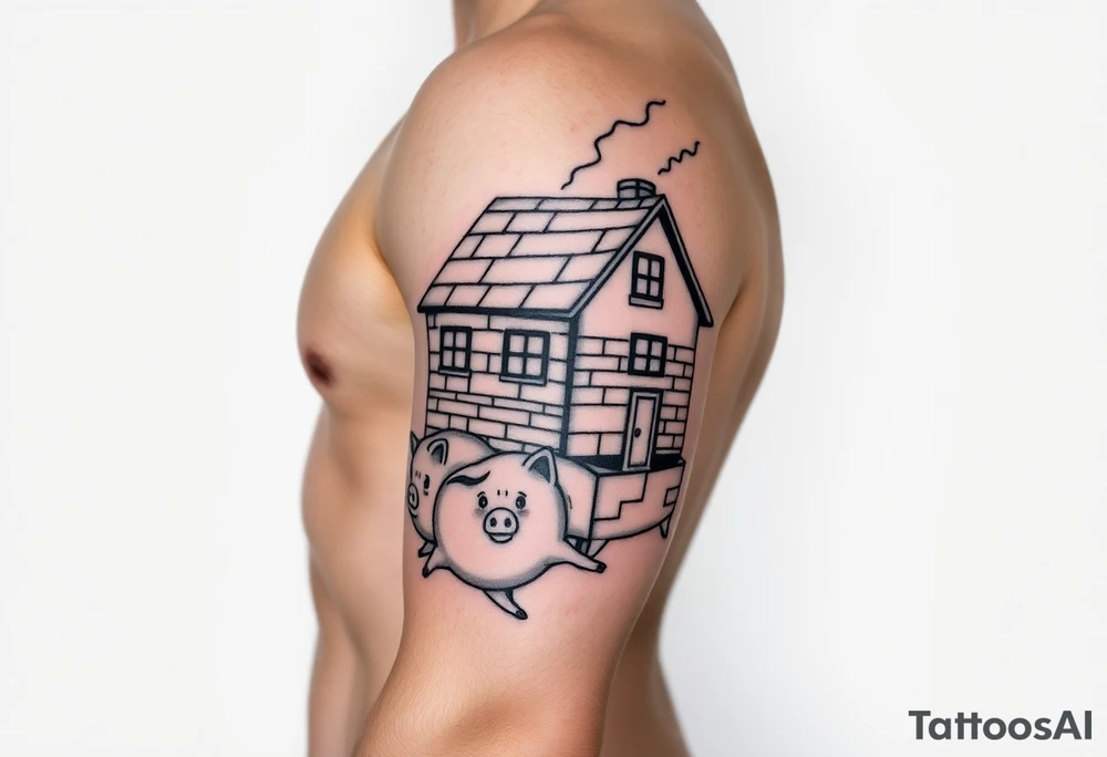 Brick house being blown off 3 little piggy's by a big bad wolf tattoo idea