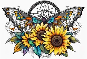 Dream catcher with sunflower in back ground with butterflies tattoo idea