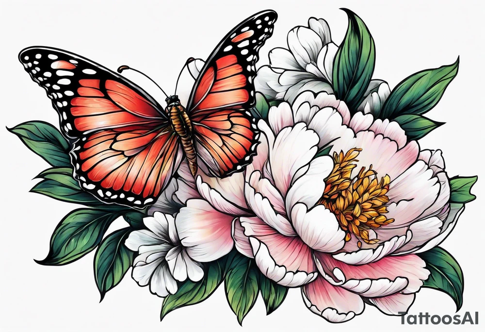 Peony and a butterfly tattoo idea