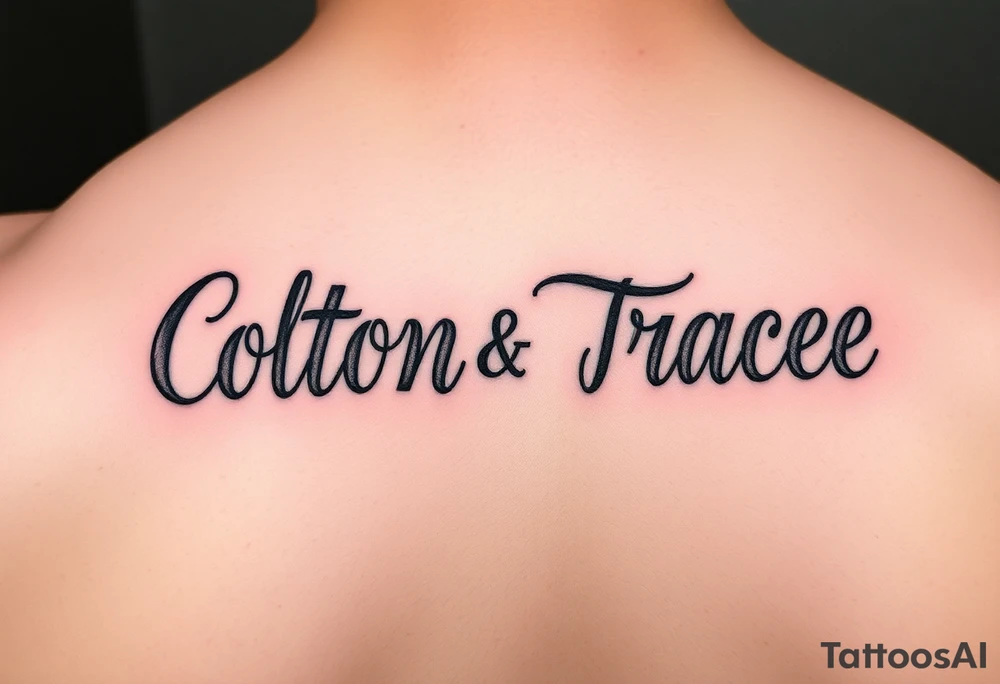 The names colton and tracee combined together in one word but you can read both names tattoo idea