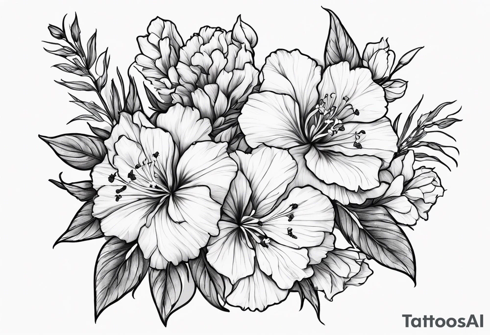 Larkspur flowers and carnation flowers tattoo idea