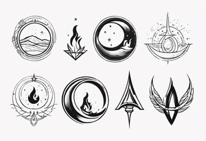 explore symbole 
sacred crescent moon 
glyph 
fire symbol 
celestial tattoo idea