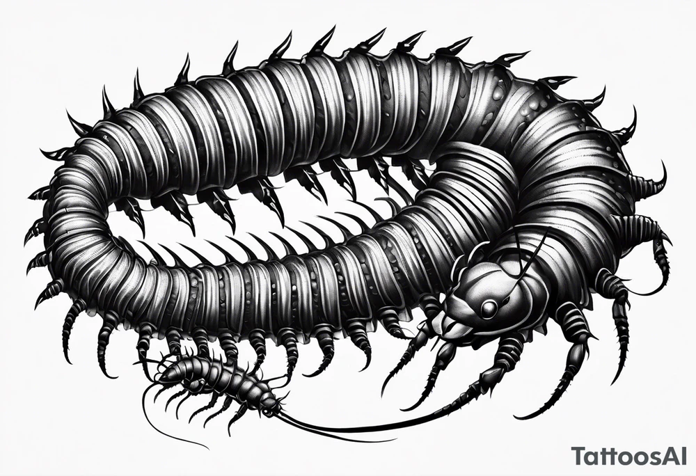 dark style straight centipede with long legs crawling tattoo idea
