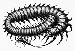 dark style  straight centipede with long legs crawling tattoo idea