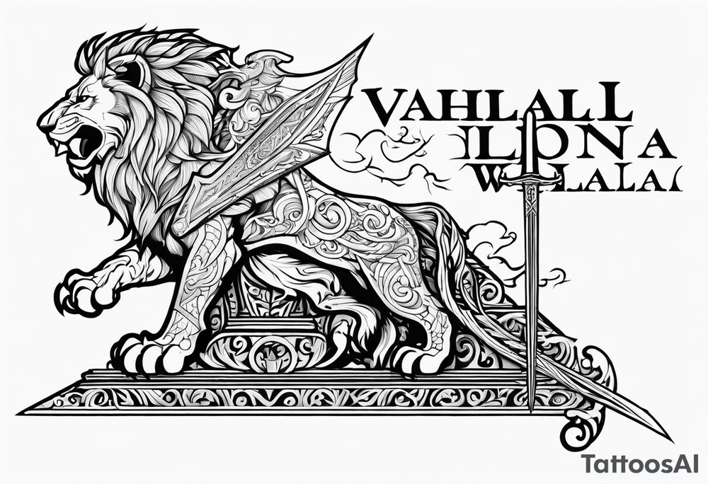Valhalla lion sword stairs dragon tattoo idea