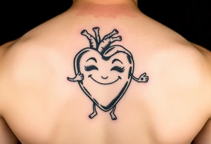 heart with a smirky face and human parts like hands and feet (stick figure like) the heart is jumping rope tattoo idea