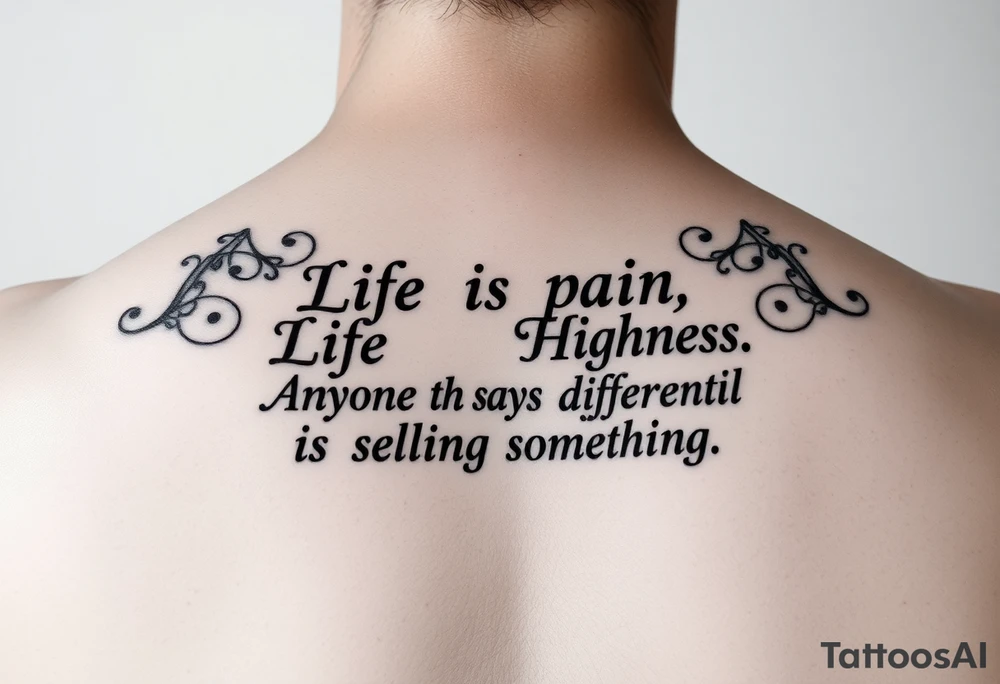 “Life is pain, Highness. Anyone who says differently is selling something.”
Scroll font
Small for inner arm tattoo idea