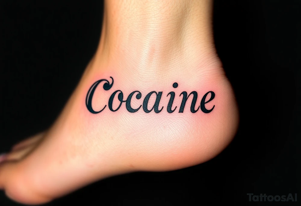 The word cocaine tattooed on foot tattoo idea
